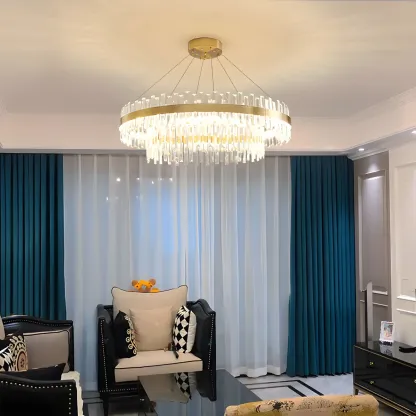 Adjustable Gold Crystal Chandelier for Living Room Image - 1