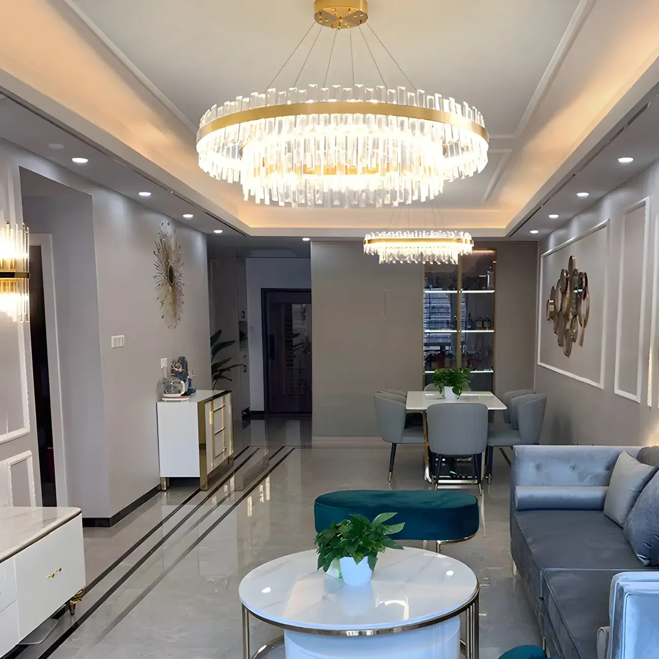 Adjustable Gold Crystal Chandelier for Living Room Image - 2