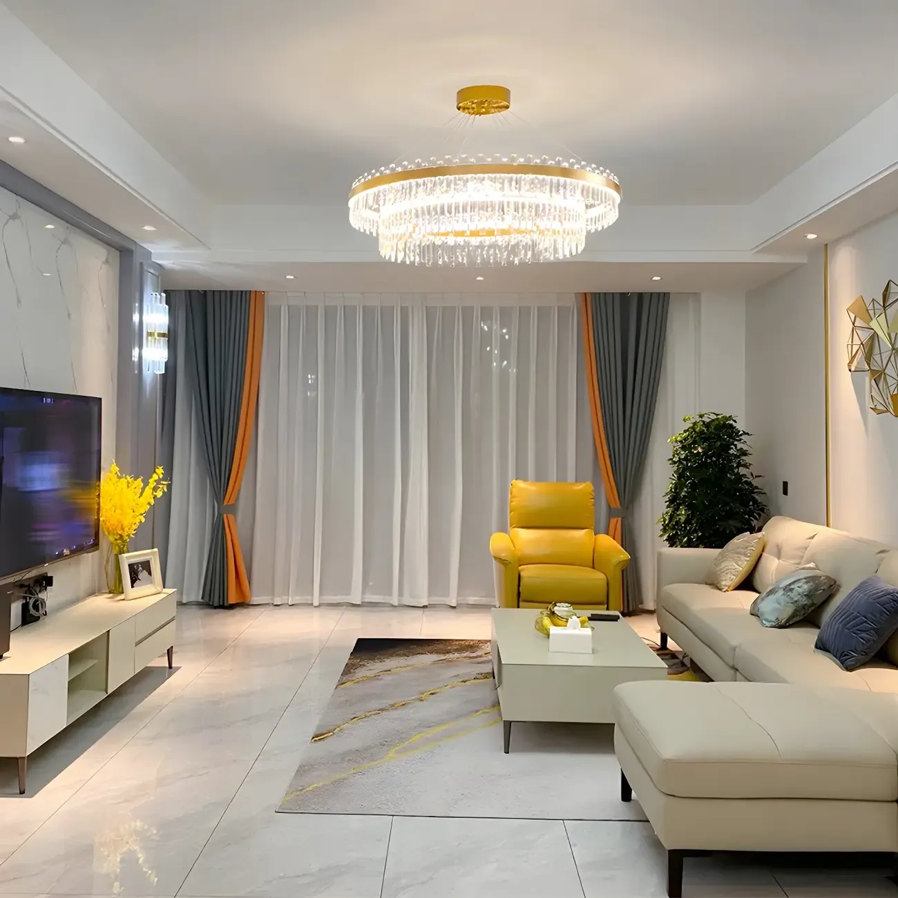 Adjustable Gold Crystal Chandelier for Living Room Image - 3