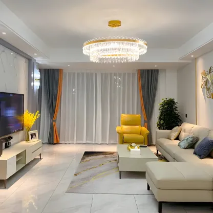 Adjustable Gold Crystal Chandelier for Living Room Image - 3