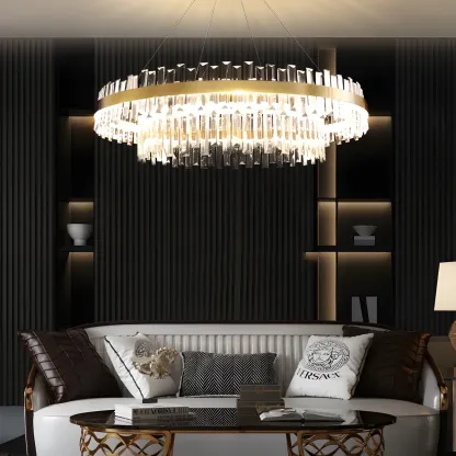 Adjustable Gold Crystal Chandelier for Living Room Image - 4