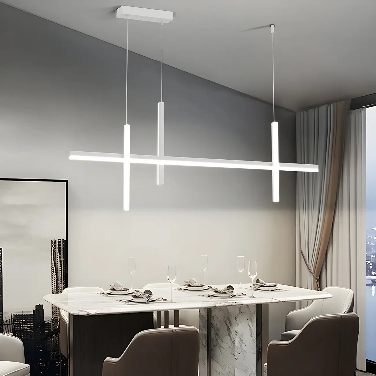 Minimalist LED Linear Pendant Light for Kitchen Image - 3 | homeyfad