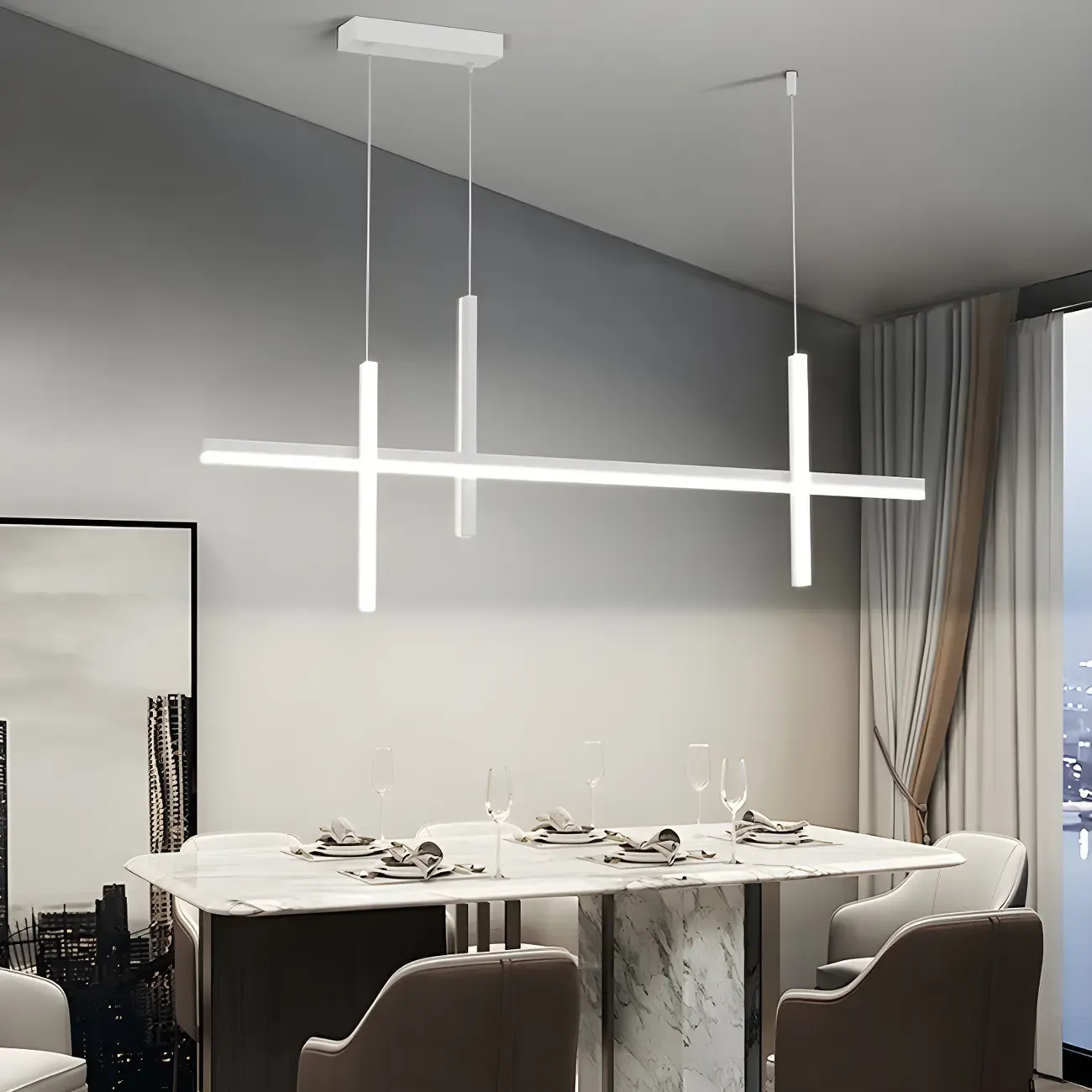 Minimalist LED Linear Pendant Light for Kitchen Image - 3