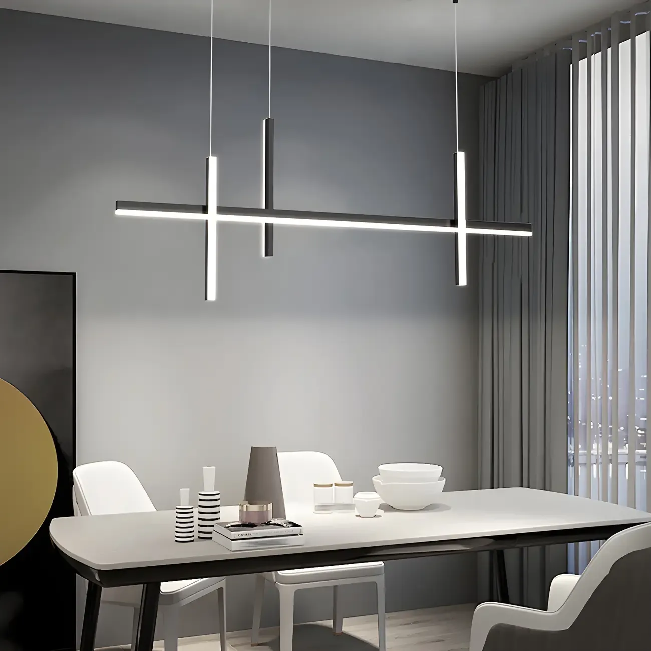 Minimalist LED Linear Pendant Light for Kitchen Image - 4