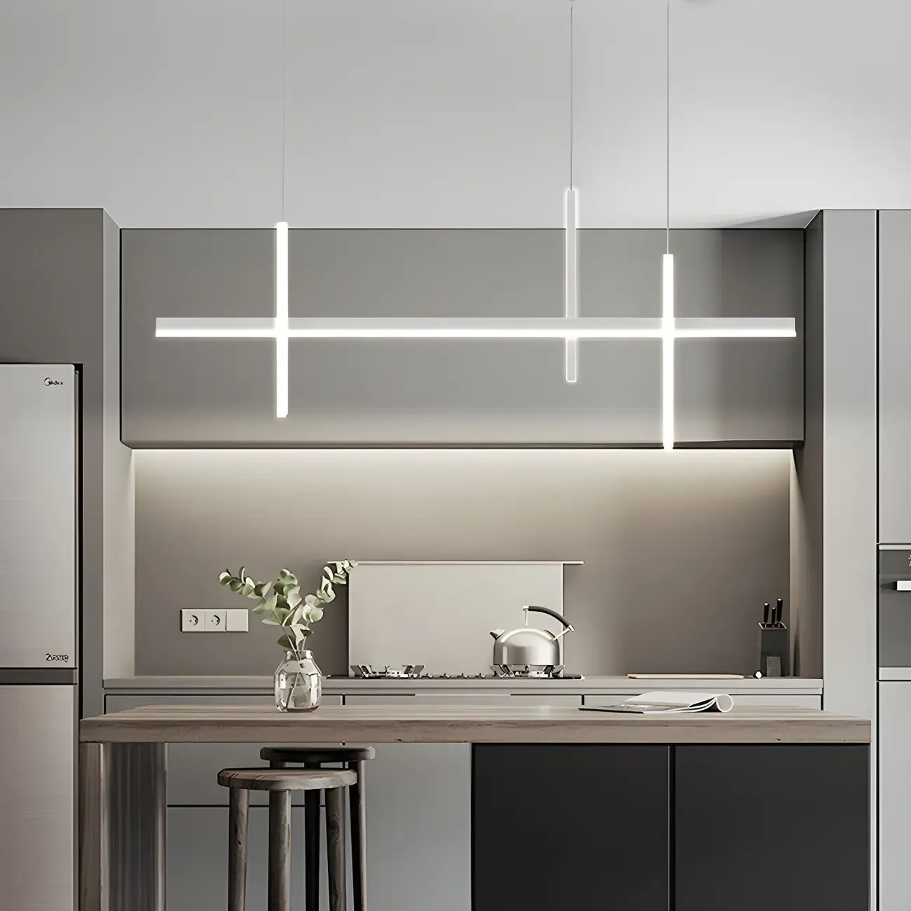Minimalist LED Linear Pendant Light for Kitchen Image - 5