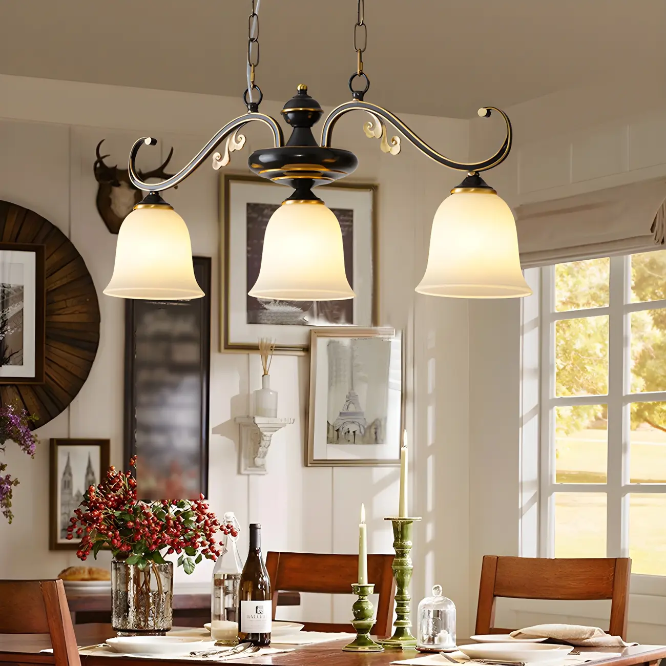 3-Light Industrial Black Glass Island Pendant Light Image - 1 | homeyfad