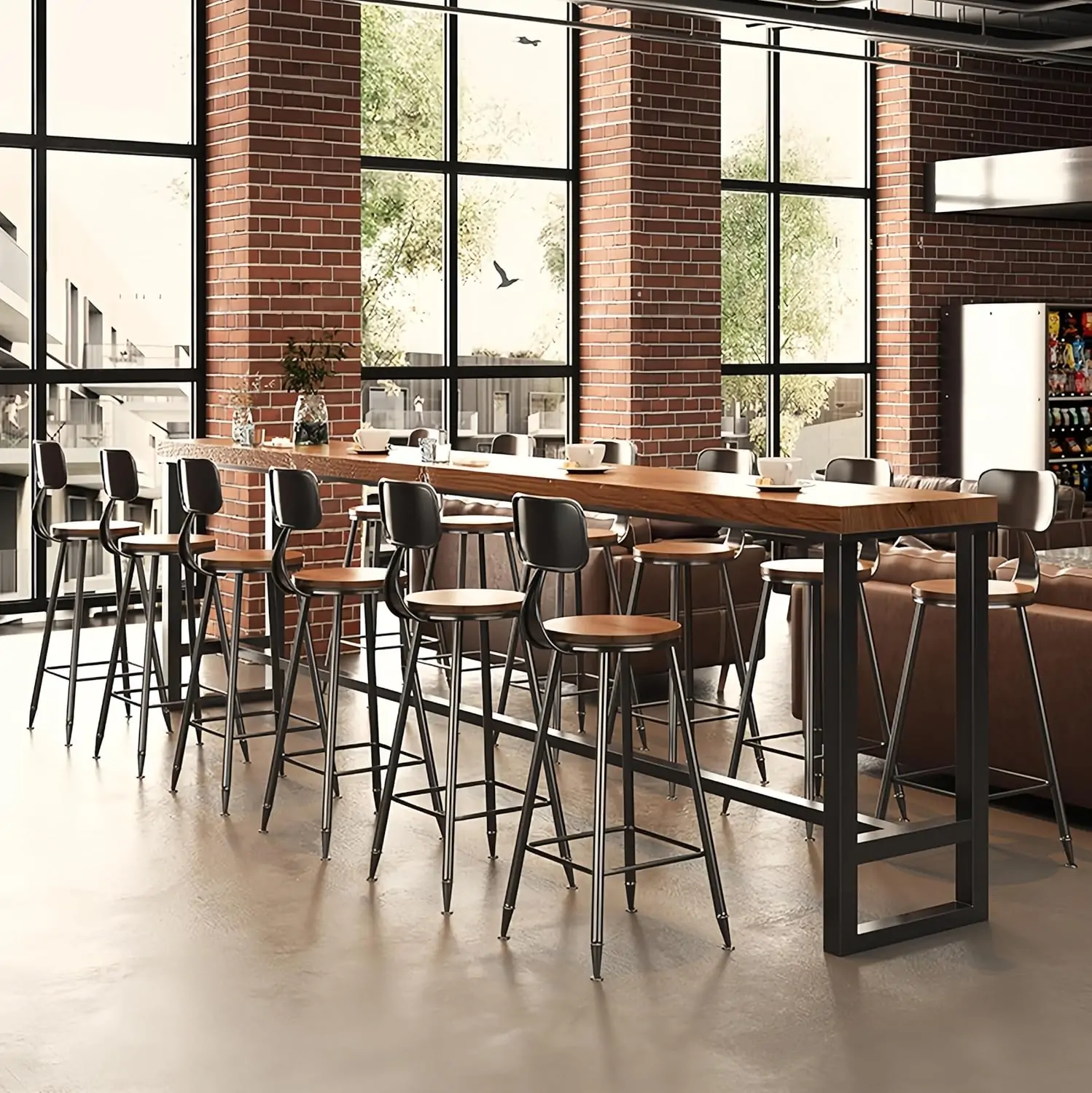 Brown Rectangular Pine Wood Bar Table with Steel Base | homeyfad