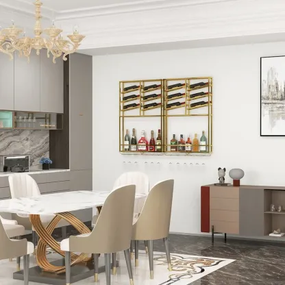 Industrial Wall Mounted Gold Metal Wine Rack with Bottle Rack Image - 3
