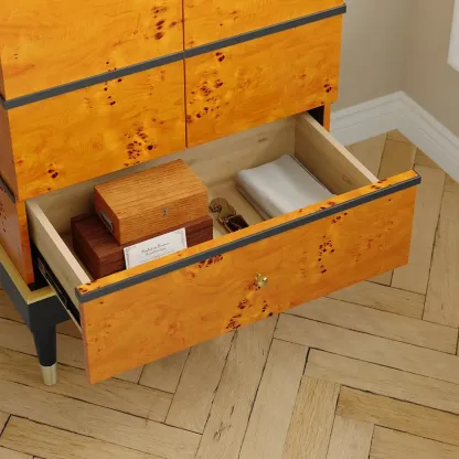 Rustic Burlwood Cabinet with Storage Drawers Shelves Image - 3