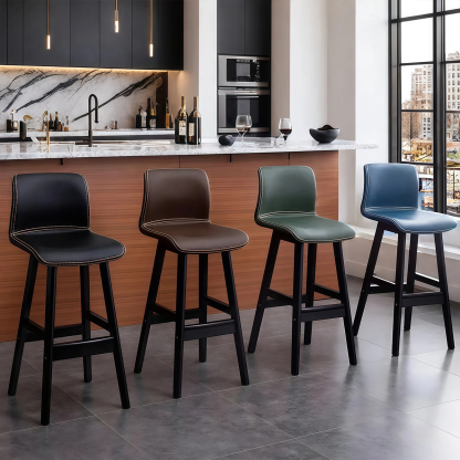 Square Low Back Leather Bar Stools with Footrest