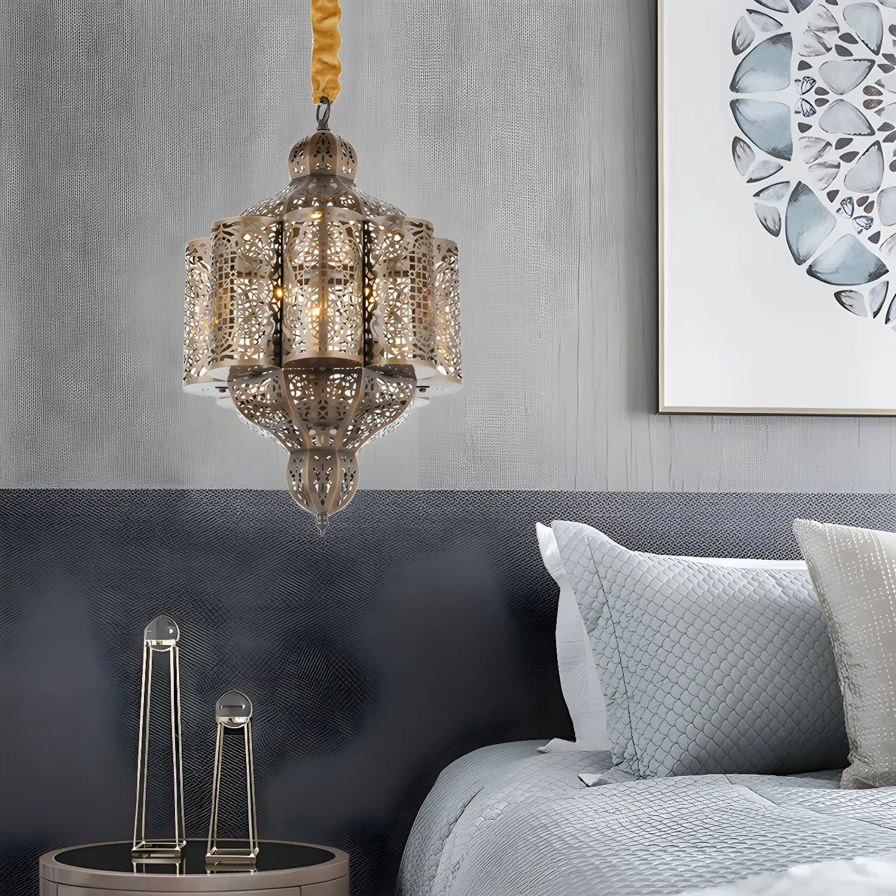 Gold Ornate Metal Moroccan Style Chandelier Light Image - 3 | homeyfad