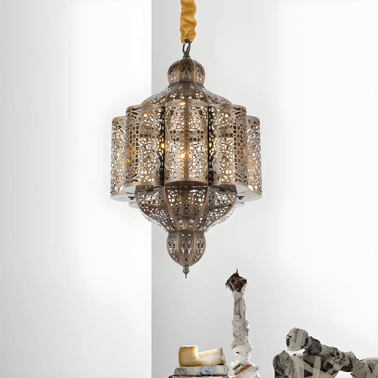 Gold Ornate Metal Moroccan Style Chandelier Light Image - 1 | homeyfad