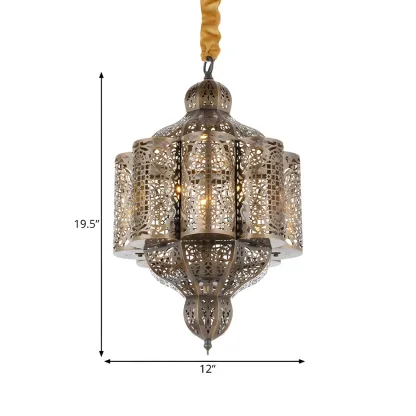 Gold Ornate Metal Moroccan Style Chandelier Light Image - 5