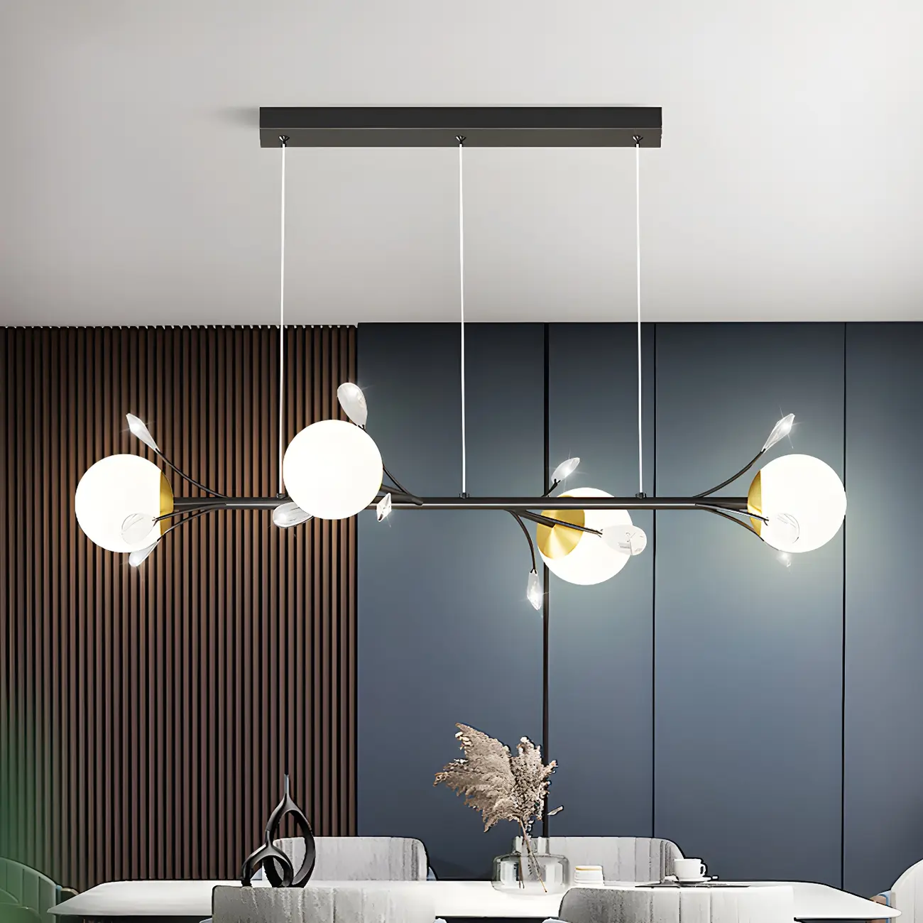 Sleek Black Glass Sphere 4-Light Island Pendant Light Image - 1 | homeyfad