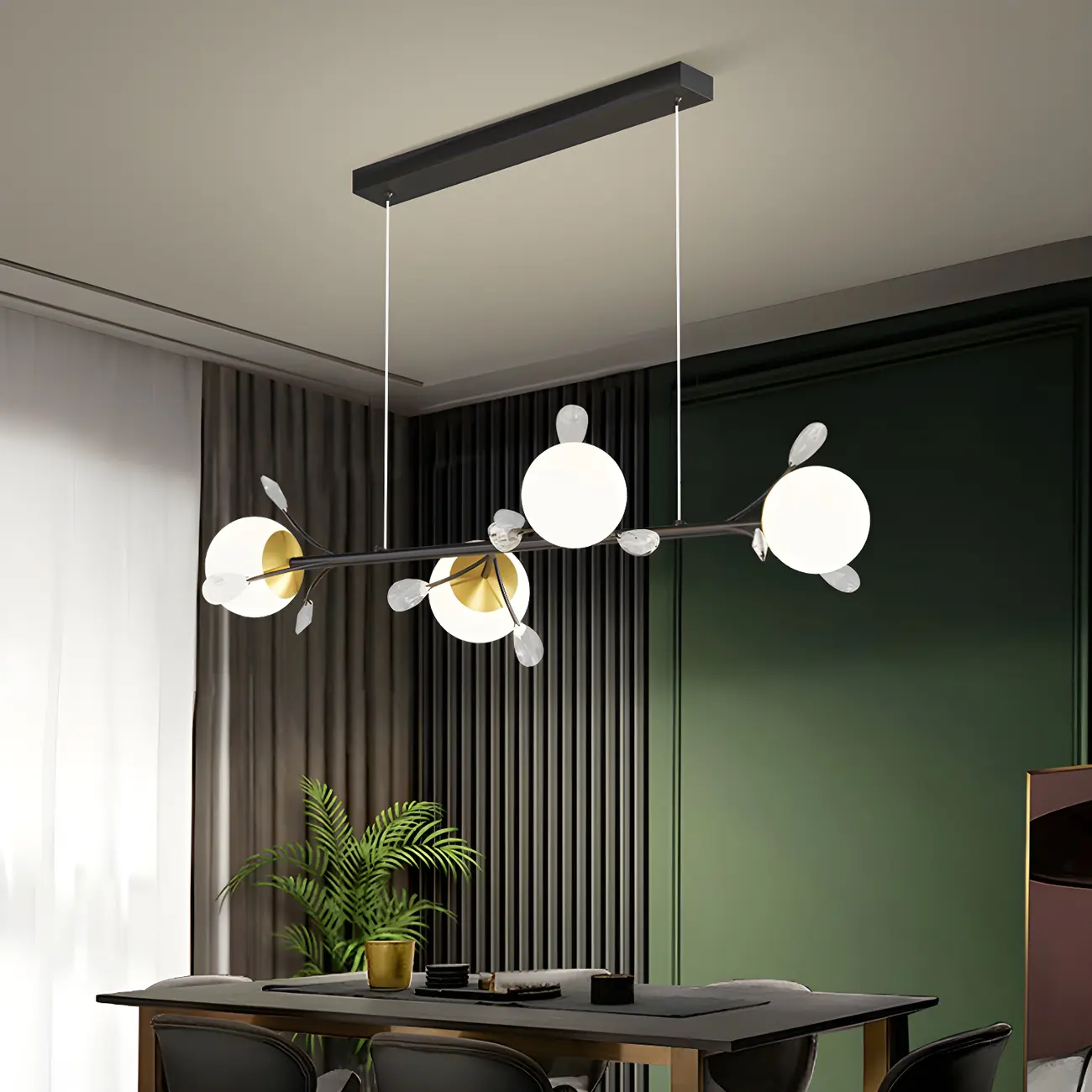 Sleek Black Glass Sphere 4-Light Island Pendant Light Image - 2 | homeyfad