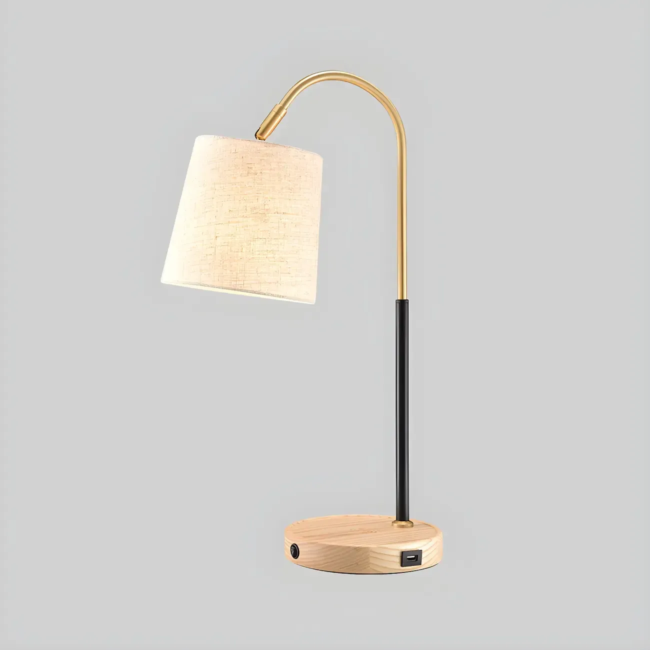 Oriental Arched Wood Fabric Barrel Table Lamp for Bedroom Image - 4