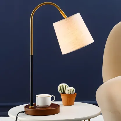 Oriental Arched Wood Fabric Barrel Table Lamp for Bedroom Image - 7