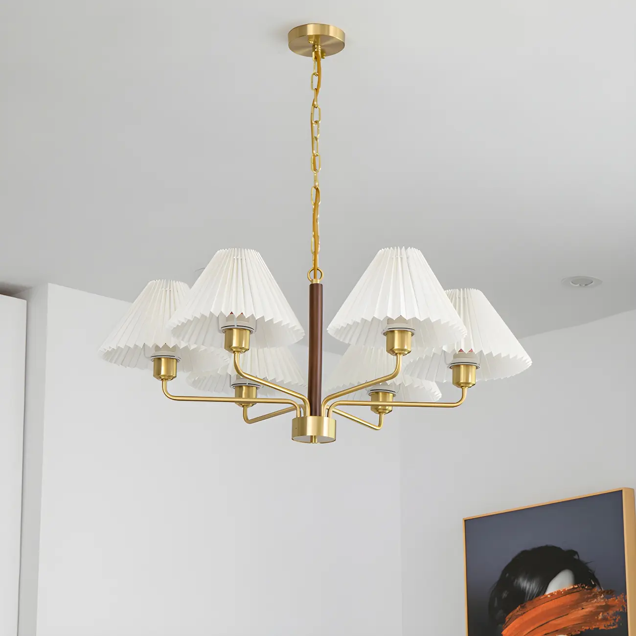 Gold Linear Metal Pleated Modern Chandelier Light | homeyfad