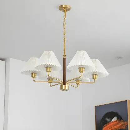 Gold Linear Metal Pleated Modern Chandelier Light