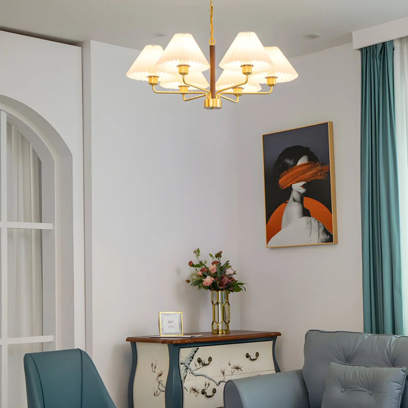 Gold Linear Metal Pleated Modern Chandelier Light | homeyfad