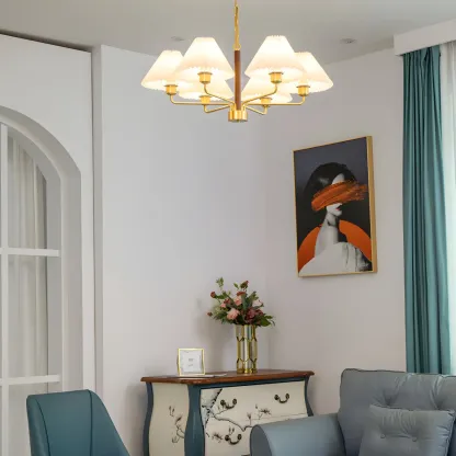 Gold Linear Metal Pleated Modern Chandelier Light