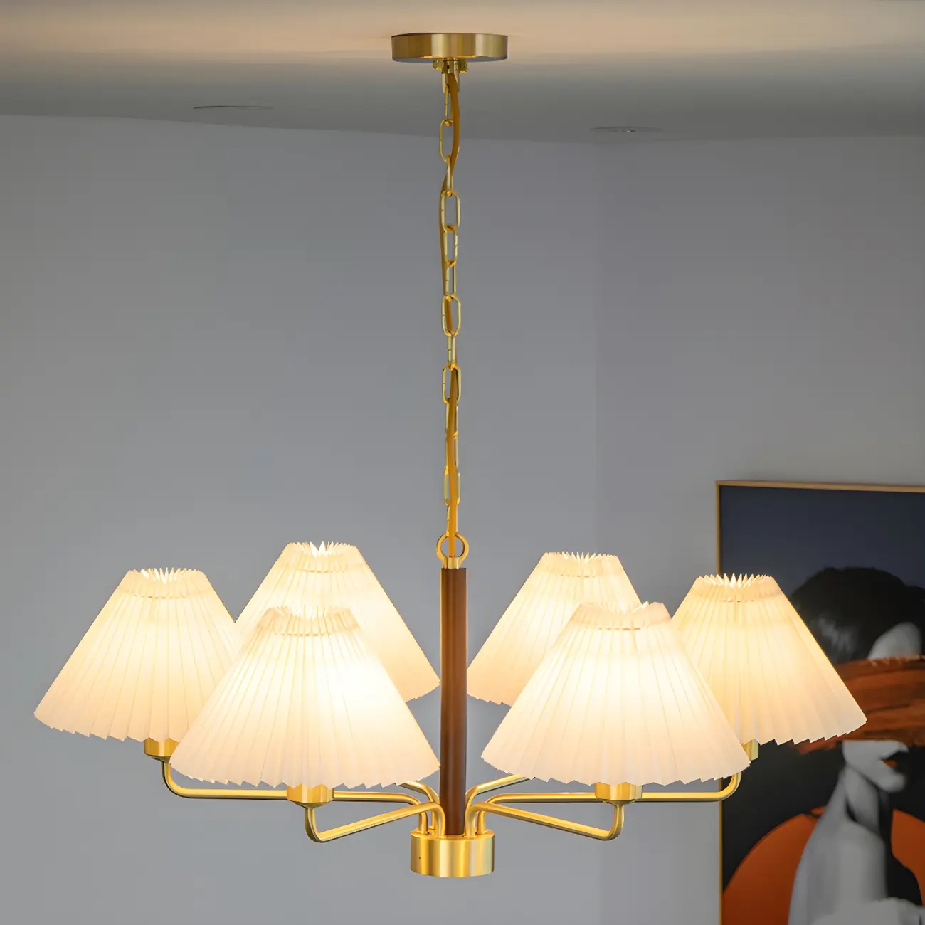 Gold Linear Metal Pleated Modern Chandelier Light | homeyfad