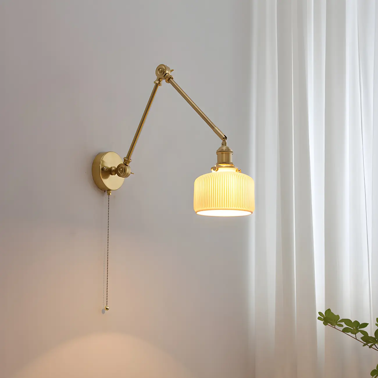 Classic Gold Metal Swing Arm Ceramics Shade Wall Light Image - 1 | homeyfad