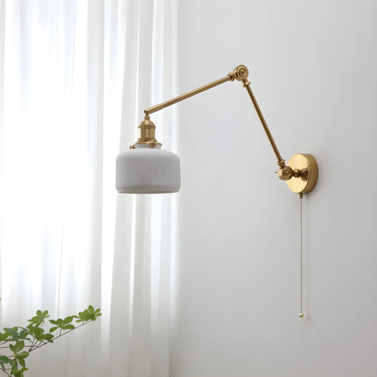 Classic Gold Metal Swing Arm Ceramics Shade Wall Light Image - 5 | homeyfad