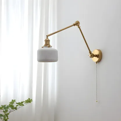 Classic Gold Metal Swing Arm Ceramics Shade Wall Light Image - 5