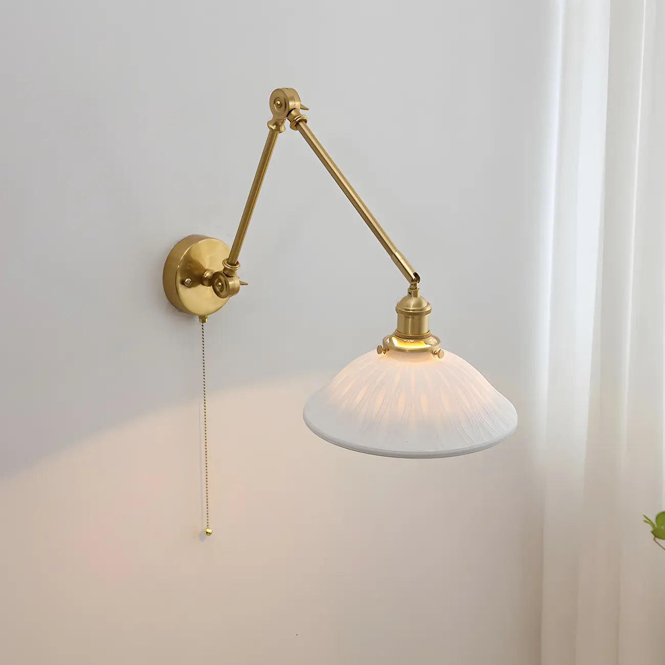 Classic Gold Metal Swing Arm Ceramics Shade Wall Light Image - 4 | homeyfad