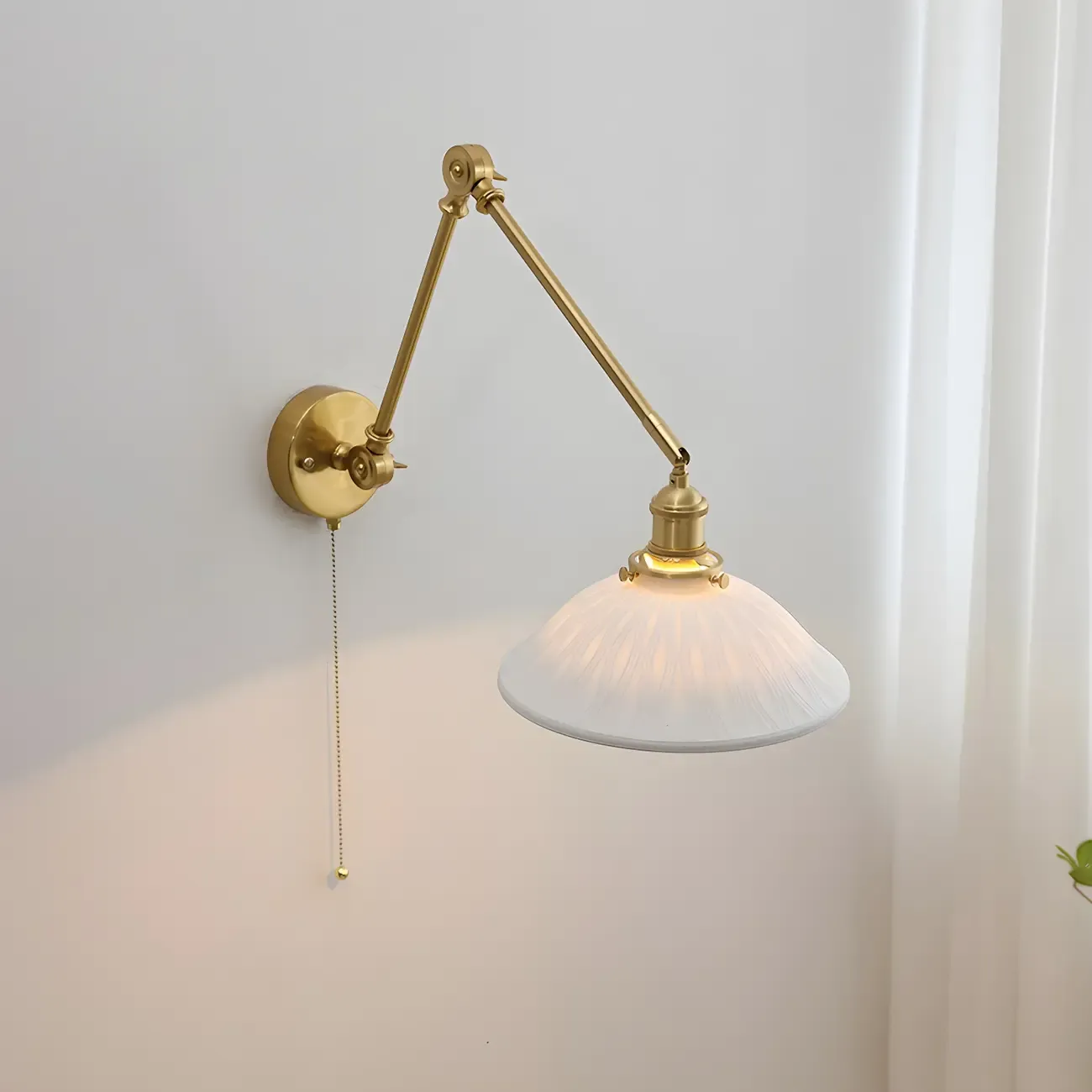 Classic Gold Metal Swing Arm Ceramics Shade Wall Light Image - 4