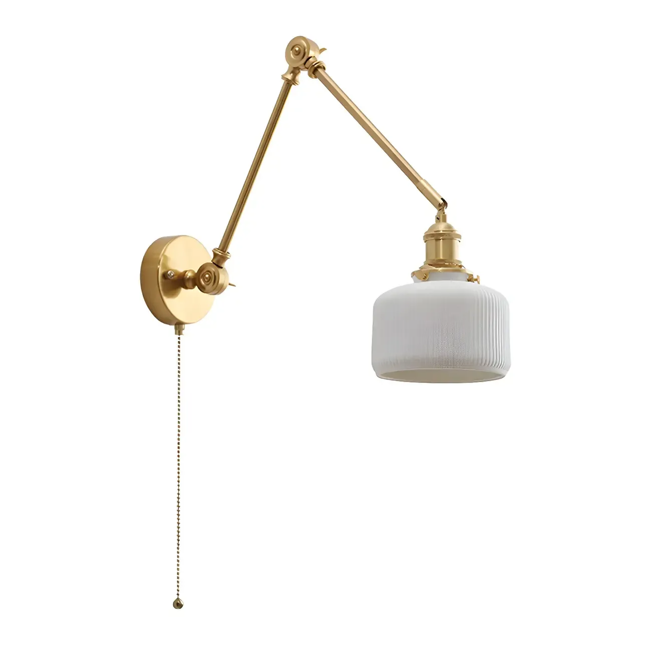 Classic Gold Metal Swing Arm Ceramics Shade Wall Light Image - 11