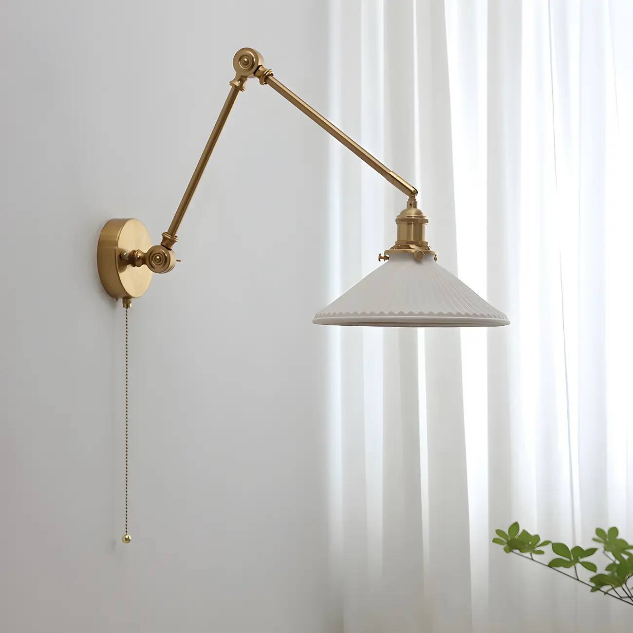 Classic Gold Metal Swing Arm Ceramics Shade Wall Light Image - 6 | homeyfad