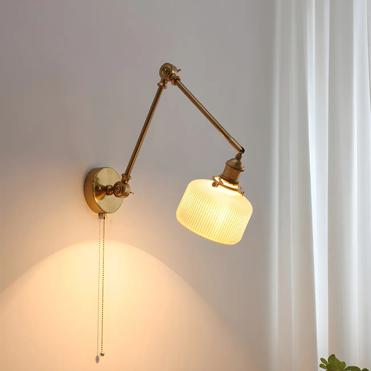 Classic Gold Metal Swing Arm Ceramics Shade Wall Light Image - 2 | homeyfad