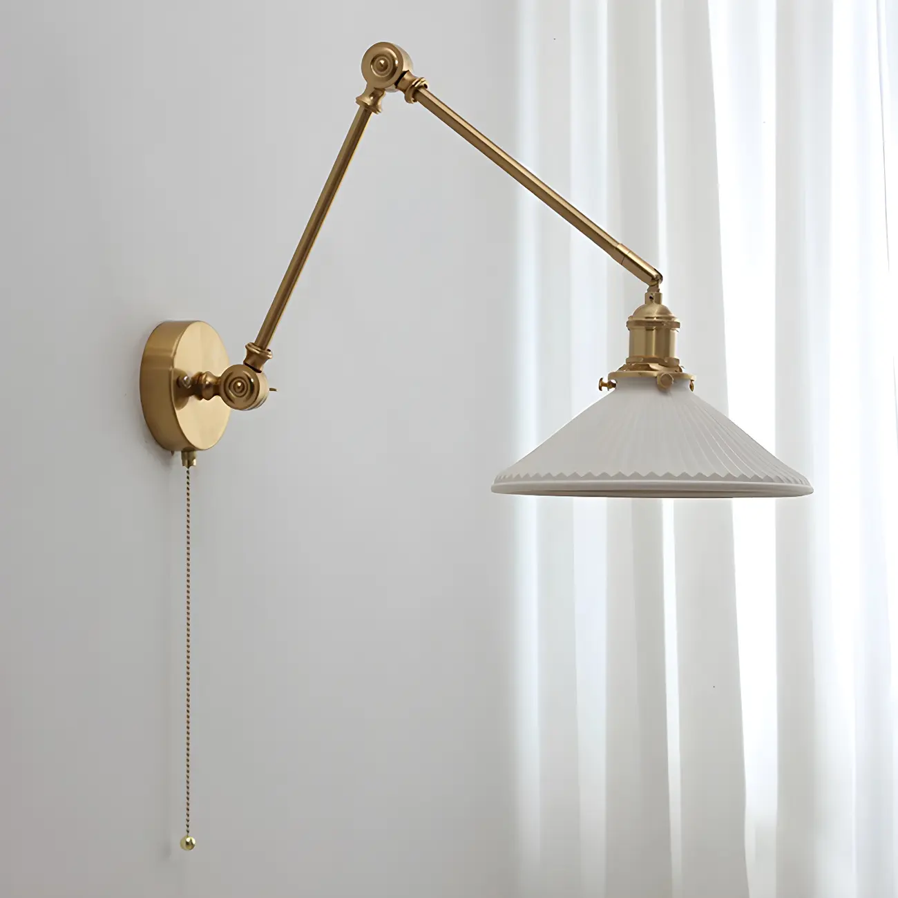 Classic Gold Metal Swing Arm Ceramics Shade Wall Light Image - 10 | homeyfad