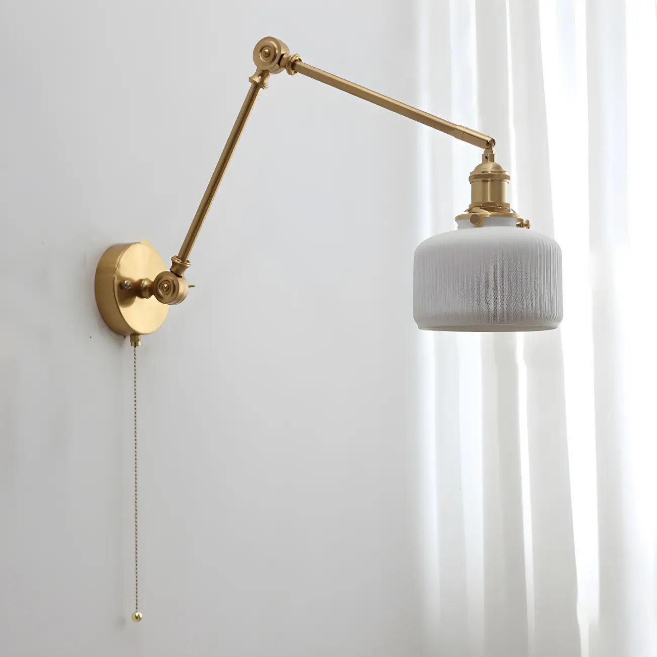 Classic Gold Metal Swing Arm Ceramics Shade Wall Light Image - 7 | homeyfad