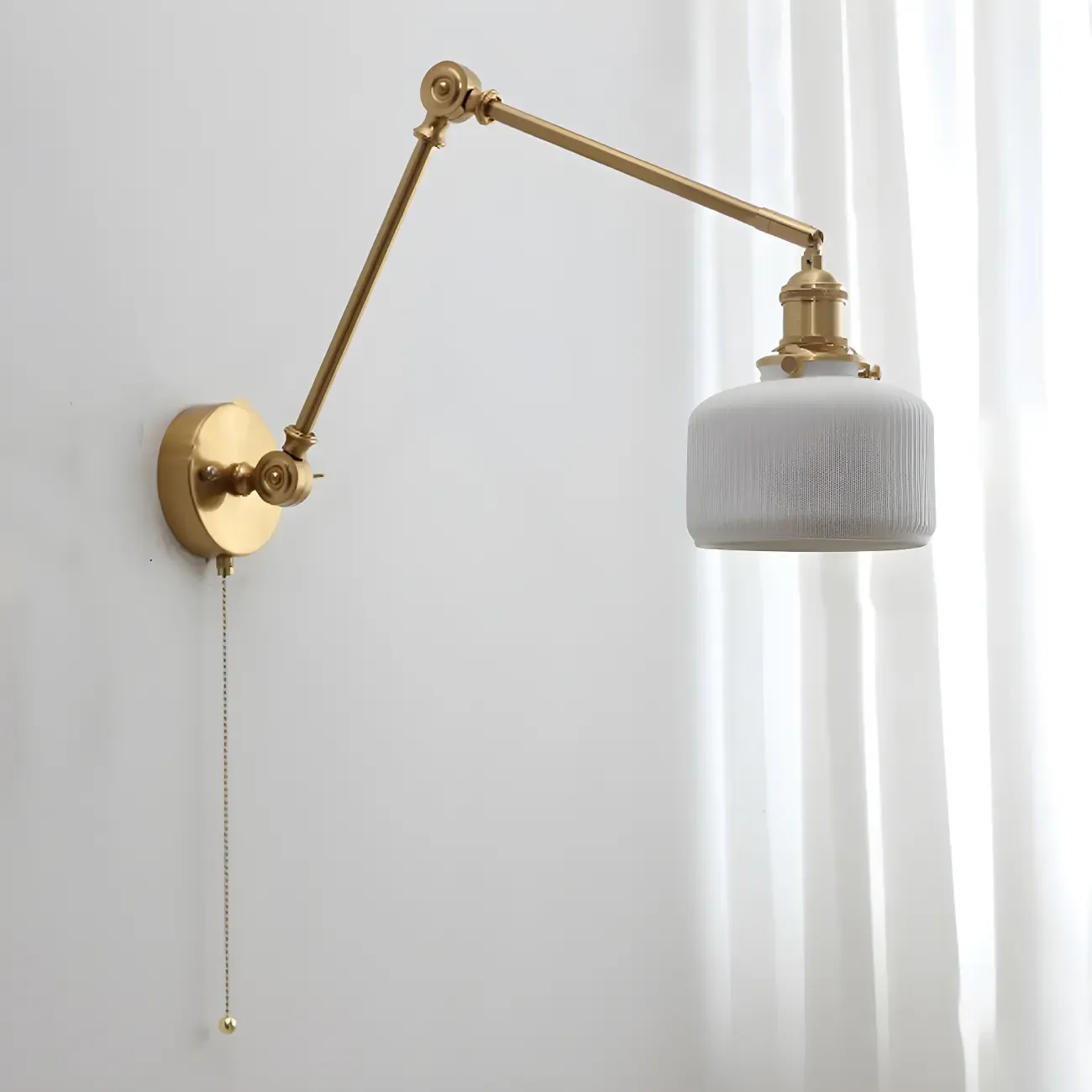 Classic Gold Metal Swing Arm Ceramics Shade Wall Light Image - 7
