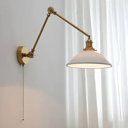 Classic Gold Metal Swing Arm Ceramics Shade Wall Light Image - 9