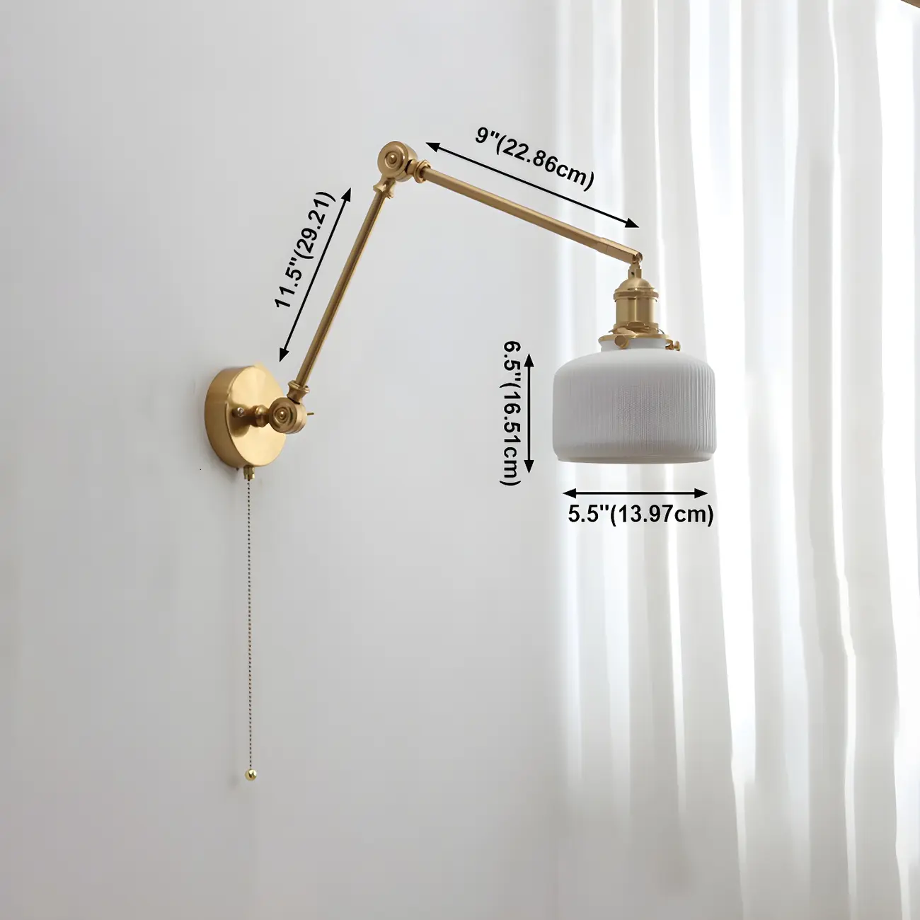 Classic Gold Metal Swing Arm Ceramics Shade Wall Light #size | homeyfad