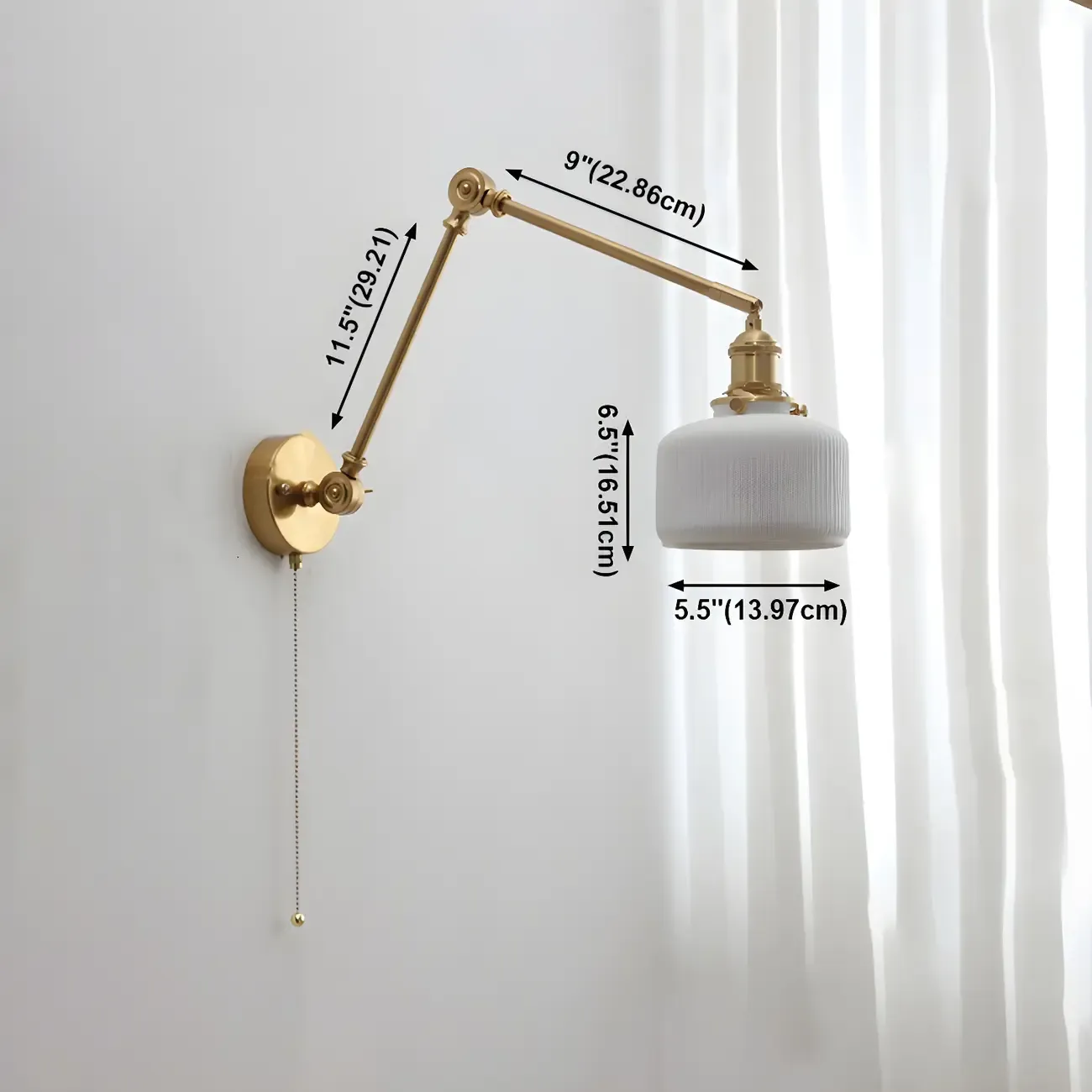 Classic Gold Metal Swing Arm Ceramics Shade Wall Light #size
