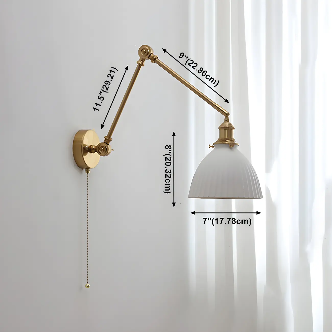 Classic Gold Metal Swing Arm Ceramics Shade Wall Light Image - 16 | homeyfad
