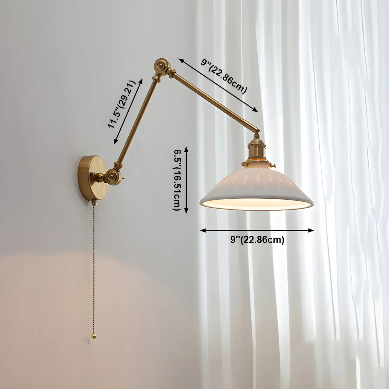 Classic Gold Metal Swing Arm Ceramics Shade Wall Light Image - 17 | homeyfad