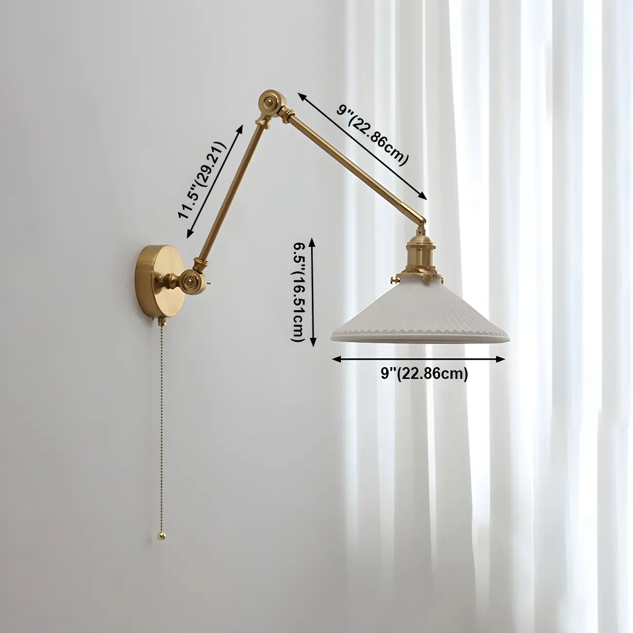 Classic Gold Metal Swing Arm Ceramics Shade Wall Light Image - 18 | homeyfad