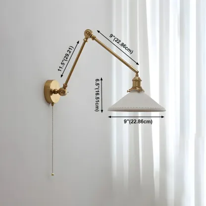 Classic Gold Metal Swing Arm Ceramics Shade Wall Light Image - 18
