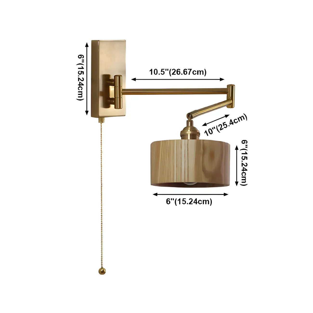 Brown Wood Shade Brass Metal Swing Arm Wall Light #size | homeyfad