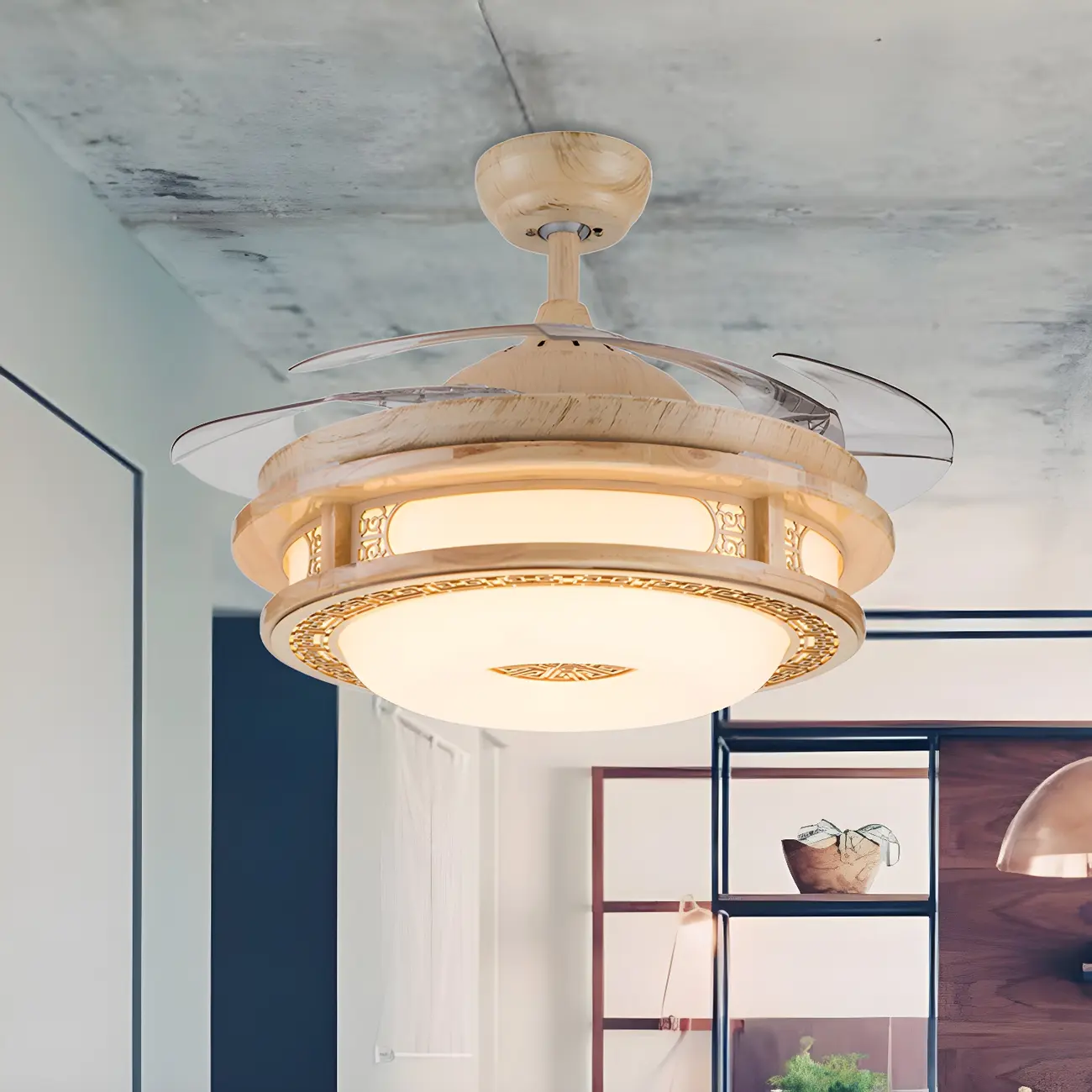 Modern Wooden Downrod Ceiling Fan with LED Light Image - 1 | homeyfad
