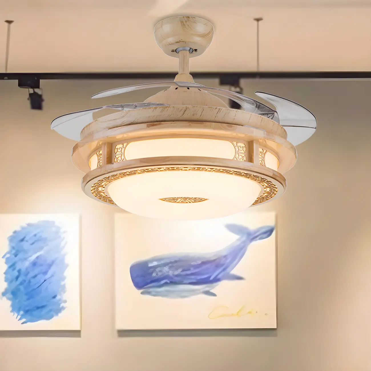 Modern Wooden Downrod Ceiling Fan with LED Light Image - 2 | homeyfad