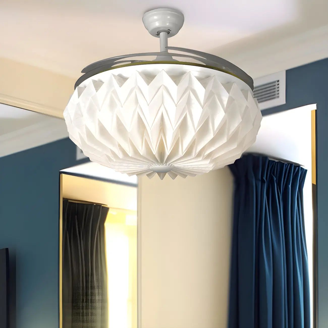 Large White Origami Downrod Ceiling Fans with Light Image - 1 | homeyfad