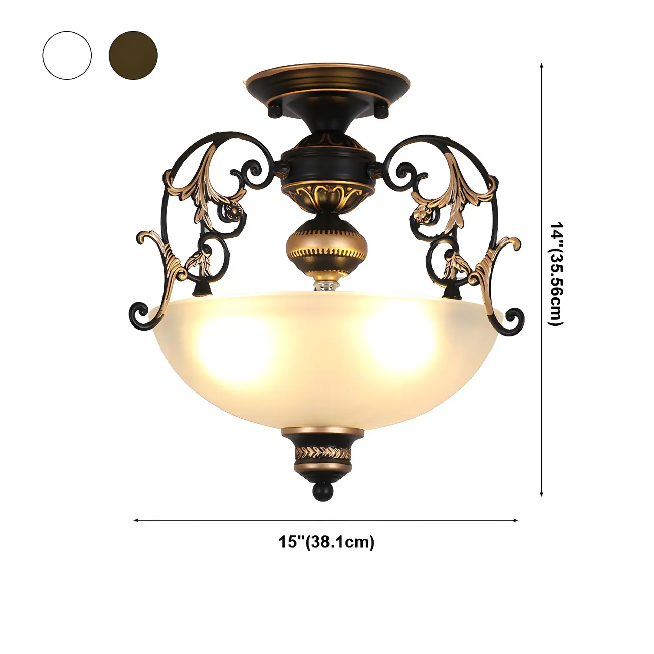 Dome Shade Metal Vintage Semi Flush Ceiling Light #size