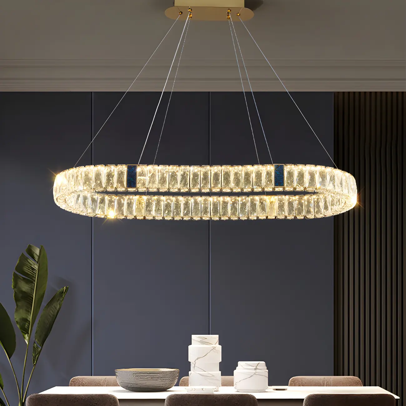 Modern Crystal Oval Dimming Chandelier for Kitchen Image - 1 | homeyfad